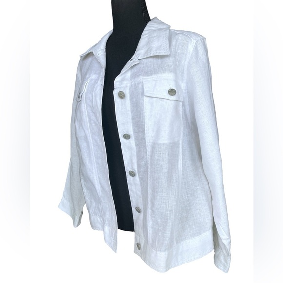 CAROL LITTLE Woman’s Jean Linen Jacket White Button-Up Size 1X Casual Button Up - Picture 9 of 12